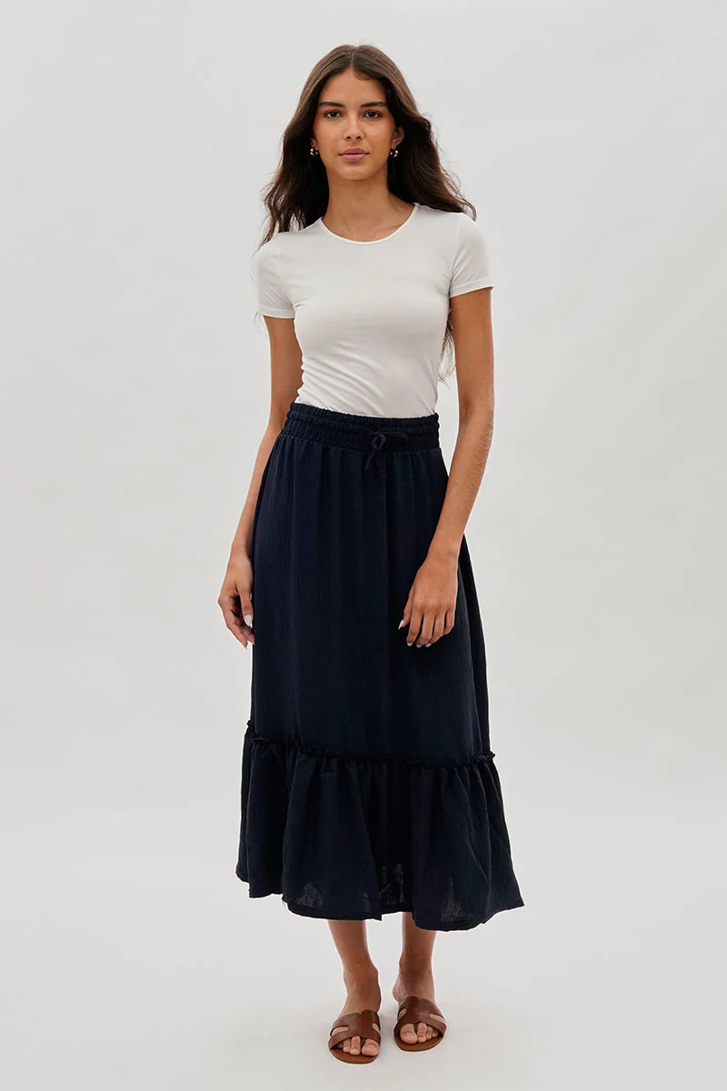 Vintage Tiered Cinched Skirt - Navy