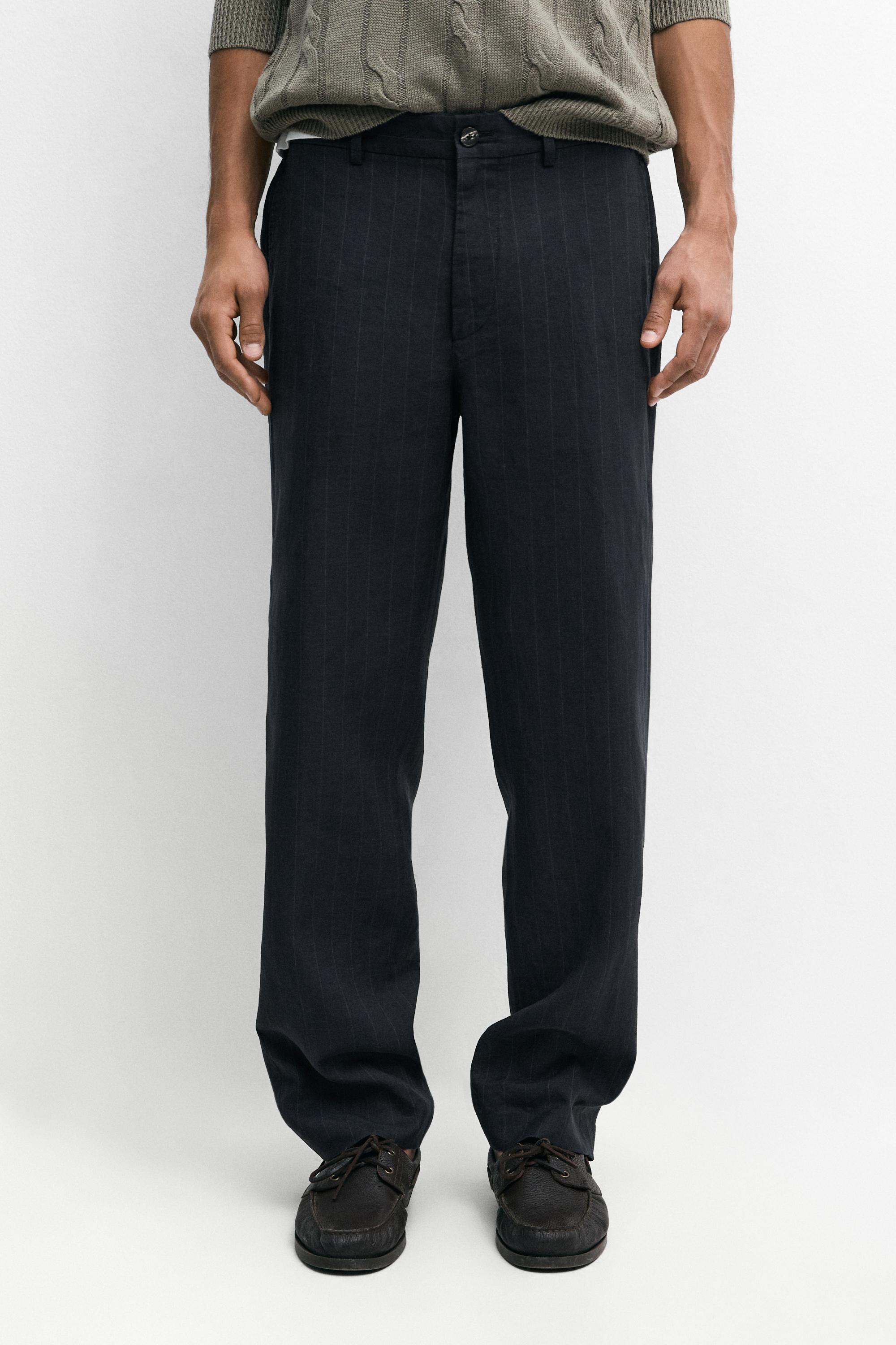 Pantalón detalle rayas lino