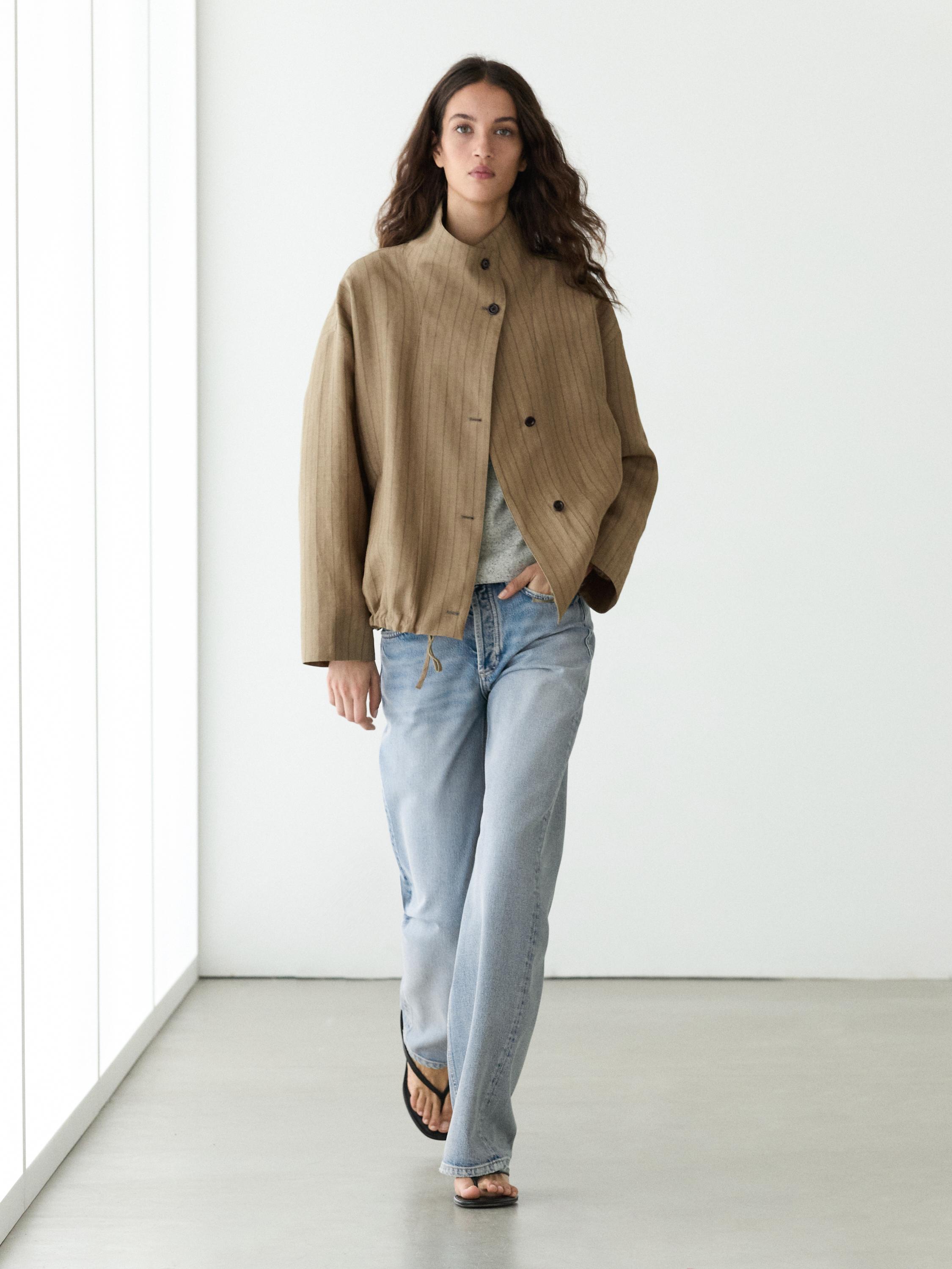 Chaqueta tipo bomber rayas mezcla lino