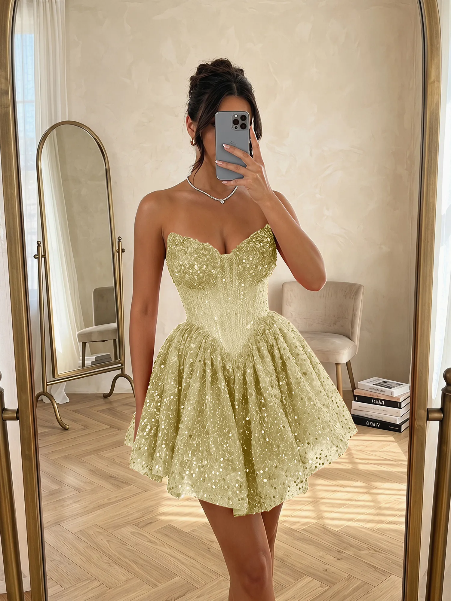 Sequin Strapless Sweetheart Mini Homecoming Dress with Ruffled Skirt