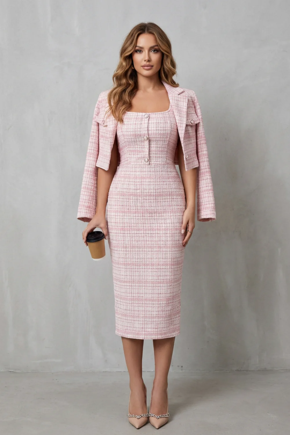 Bellaisie – Elegant plaid tailoring – Two-piece midi dress set