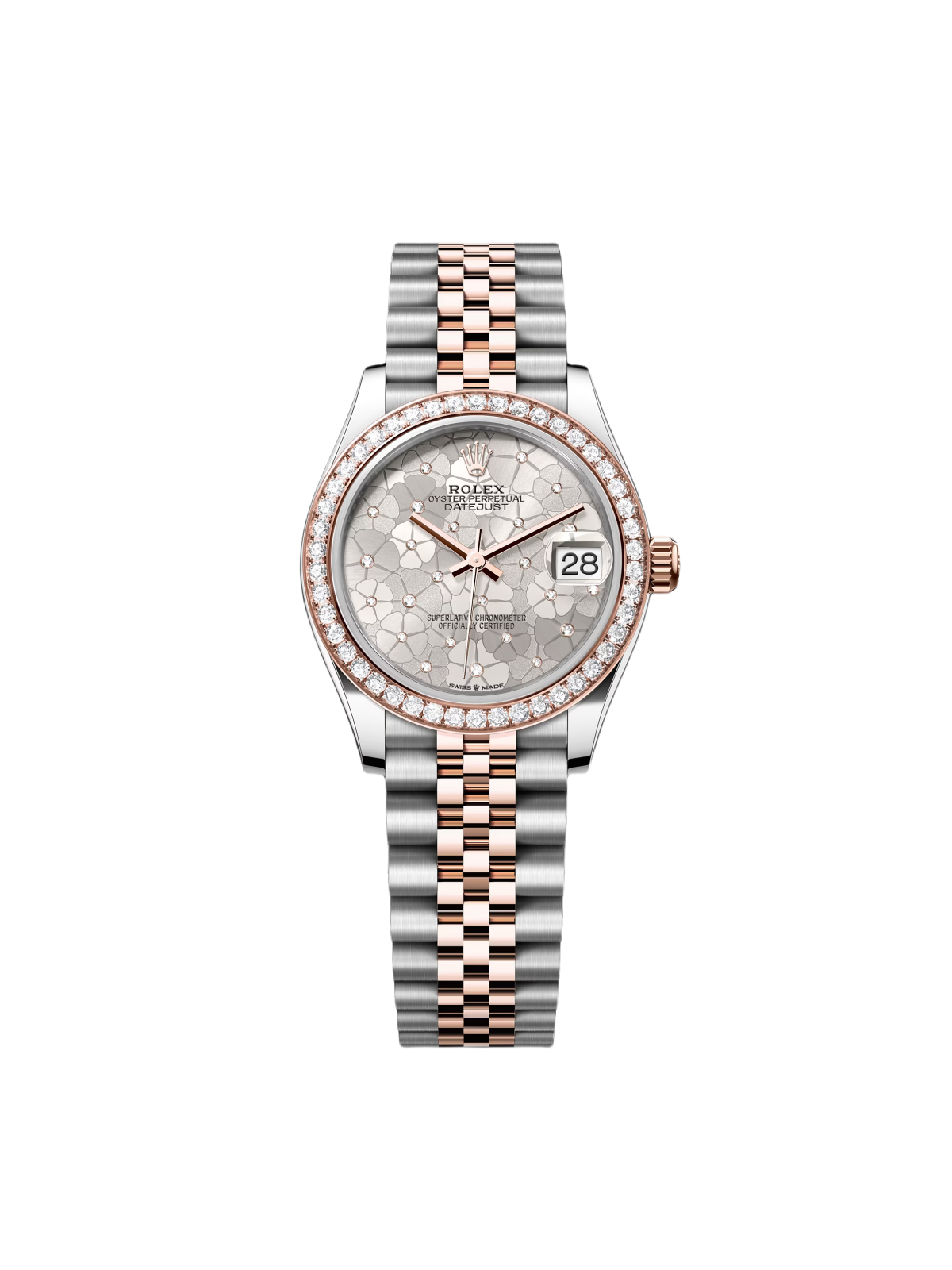 Rolex Datejust m278381-0031/0032 Silver Floral Motif Diamond Dial Diamond-Set Bezel 31mm