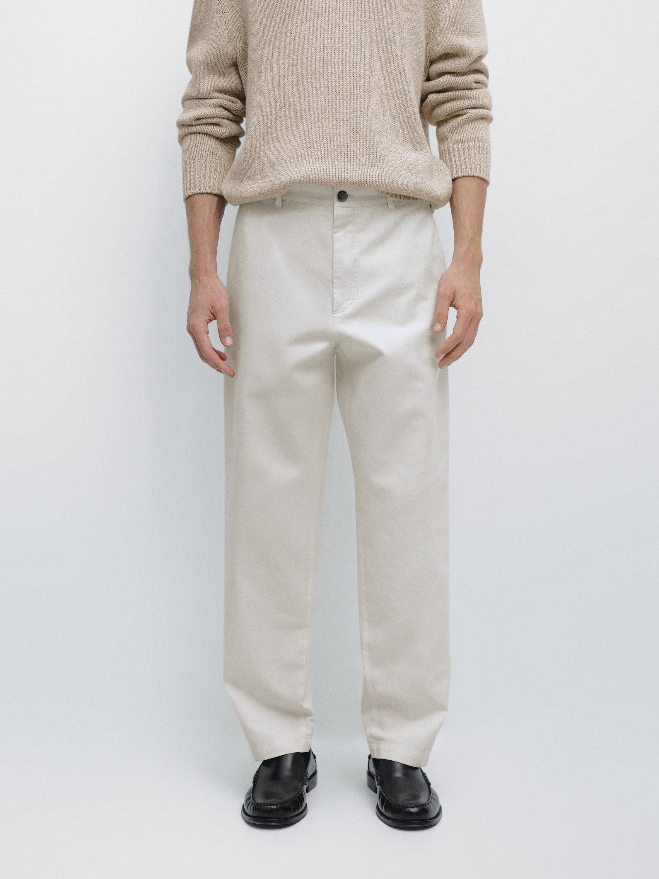 Pantalón tapered fit algodón lino