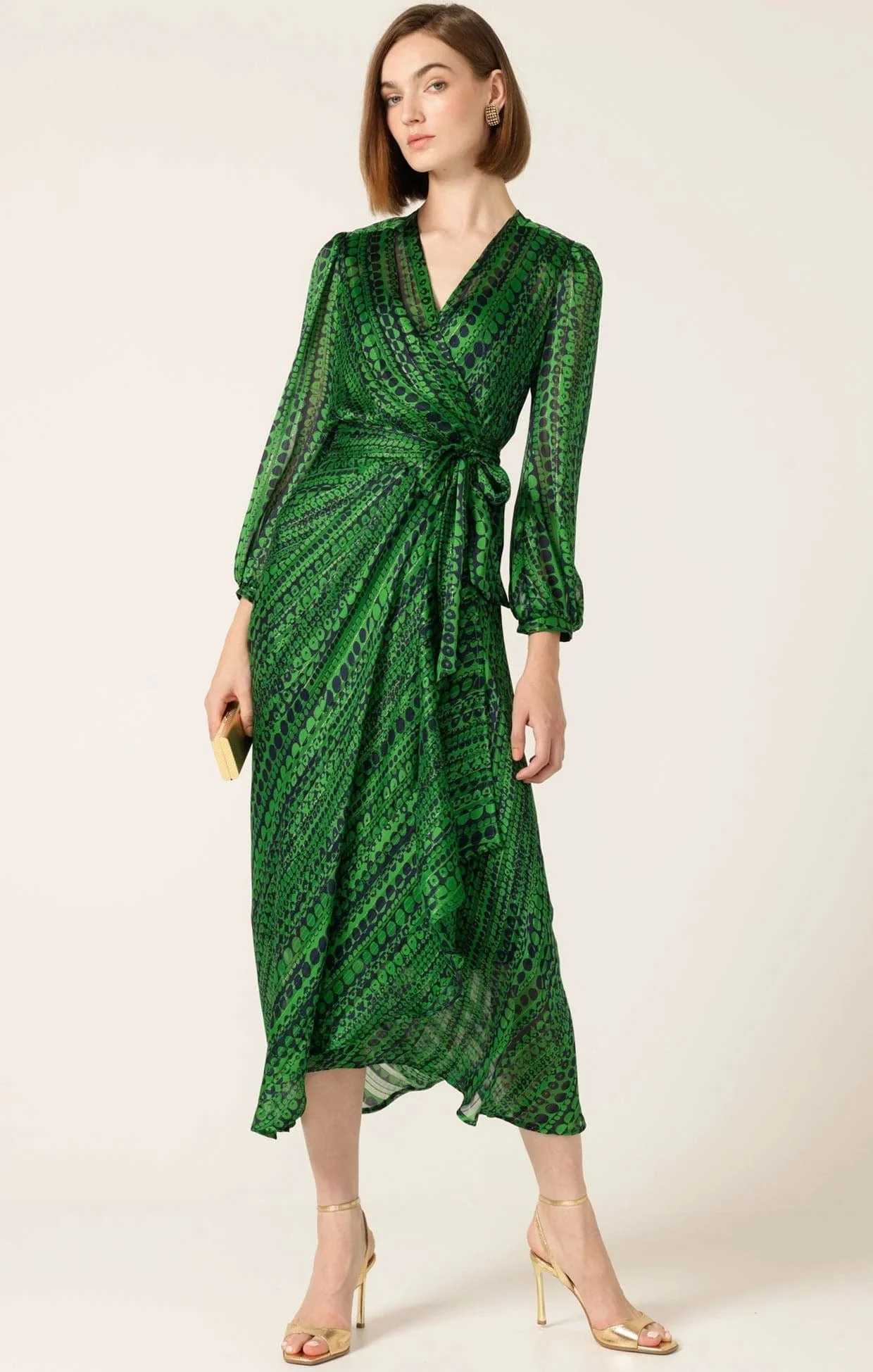 Midi Wrap Dress In Navy Green