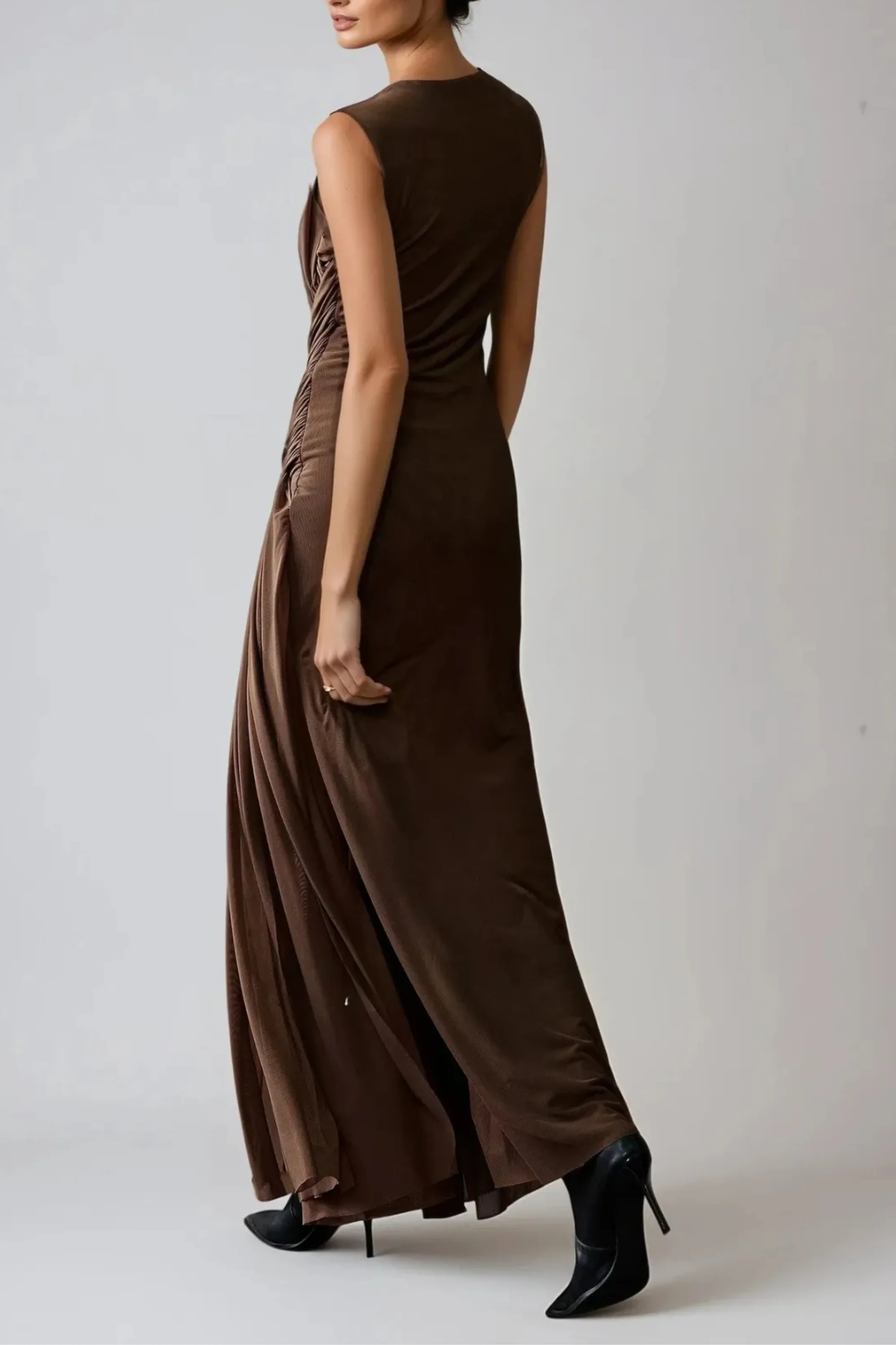 Brown Braided Slit Maxi Dress