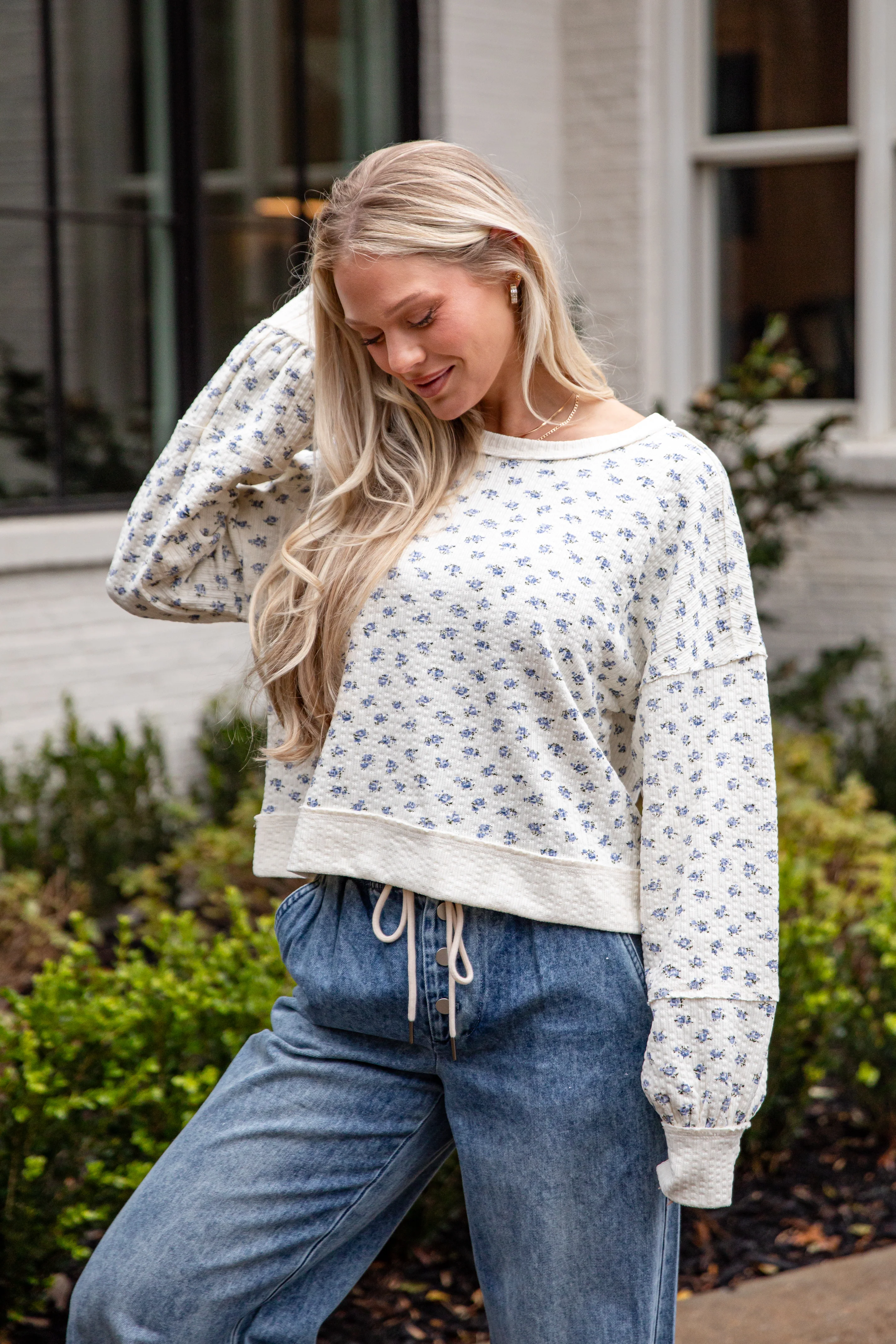 Meadow Whisper Cream Floral Knit Top