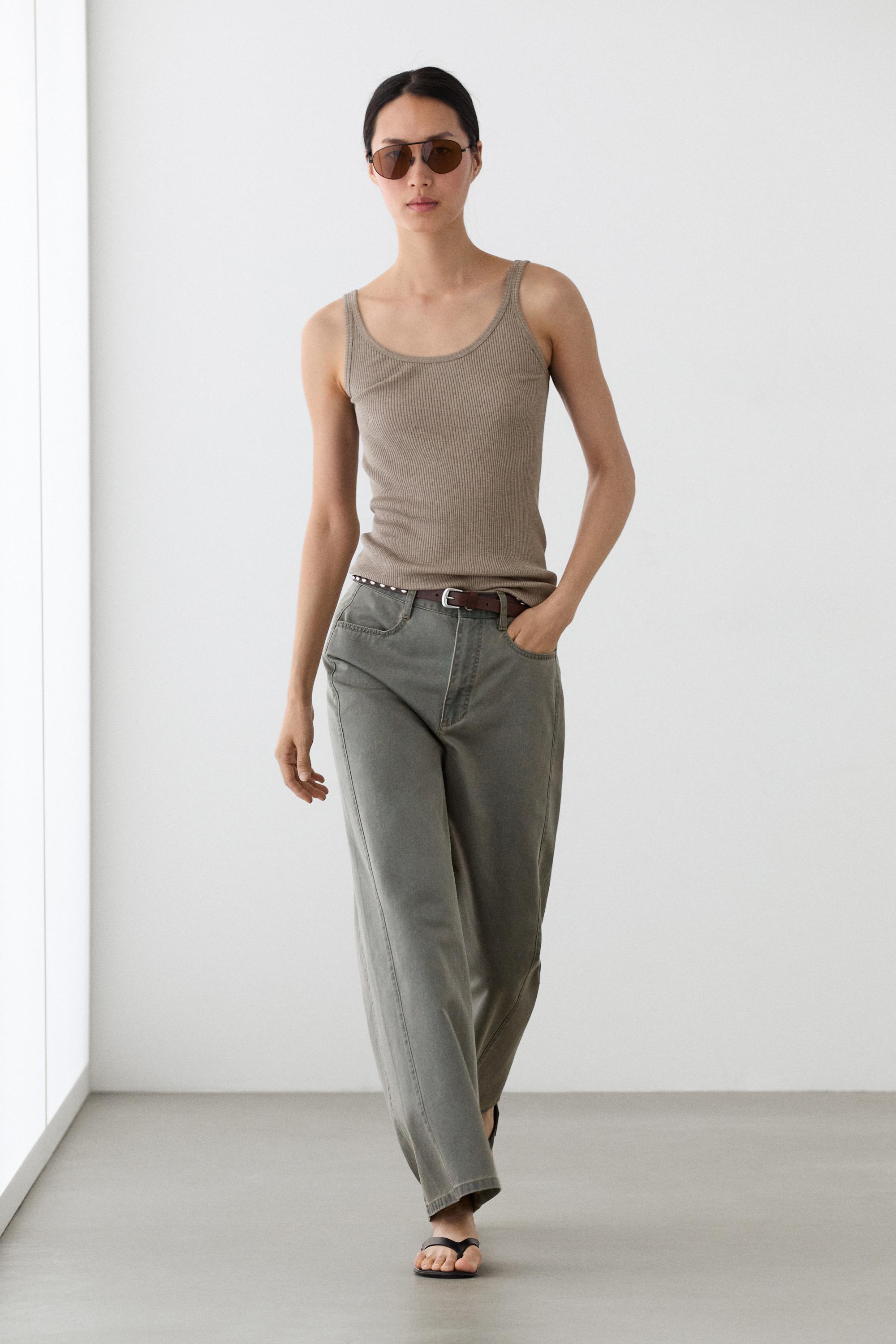 Pantalón ancho detalle denim algodón