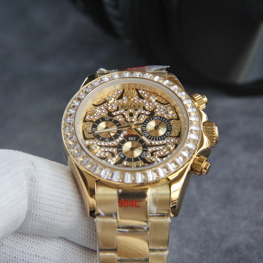 Rolxx Daytona Eye of the Tiger Gold Dial Steel Watch Band Size:40mm