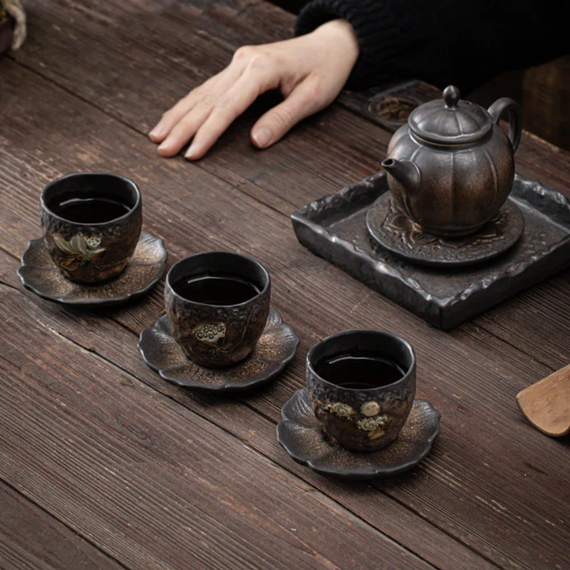 Lotus Pod Leaf Flower Auspicious Clouds Ceramic Teacup Kung Fu Tea Cup