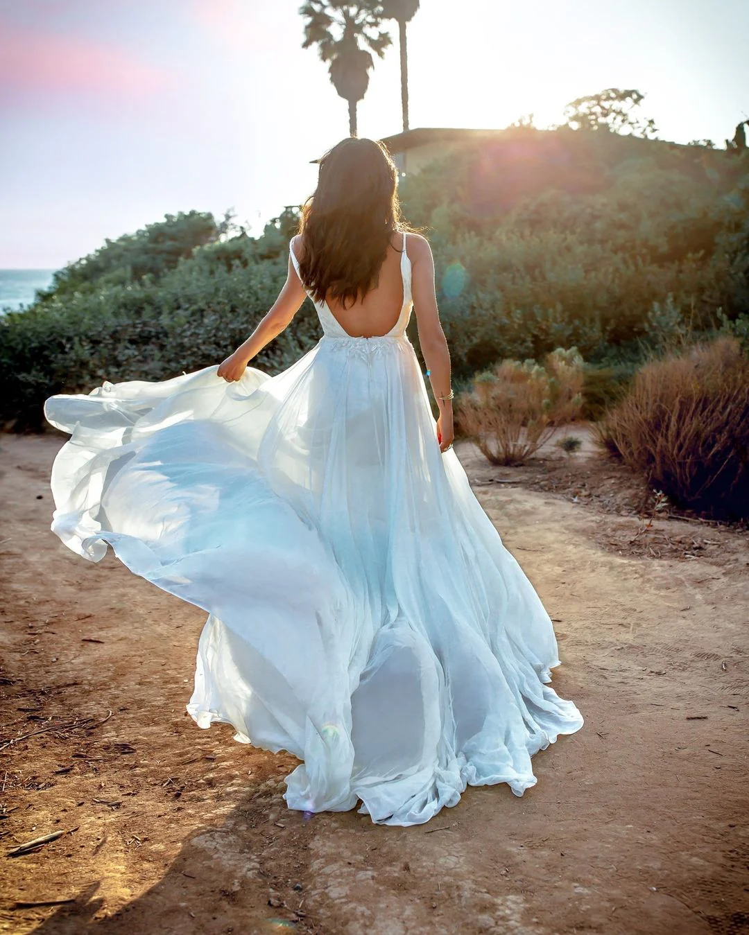 Bohemian A Line V Neck Tulle Wedding Dress with Appliques