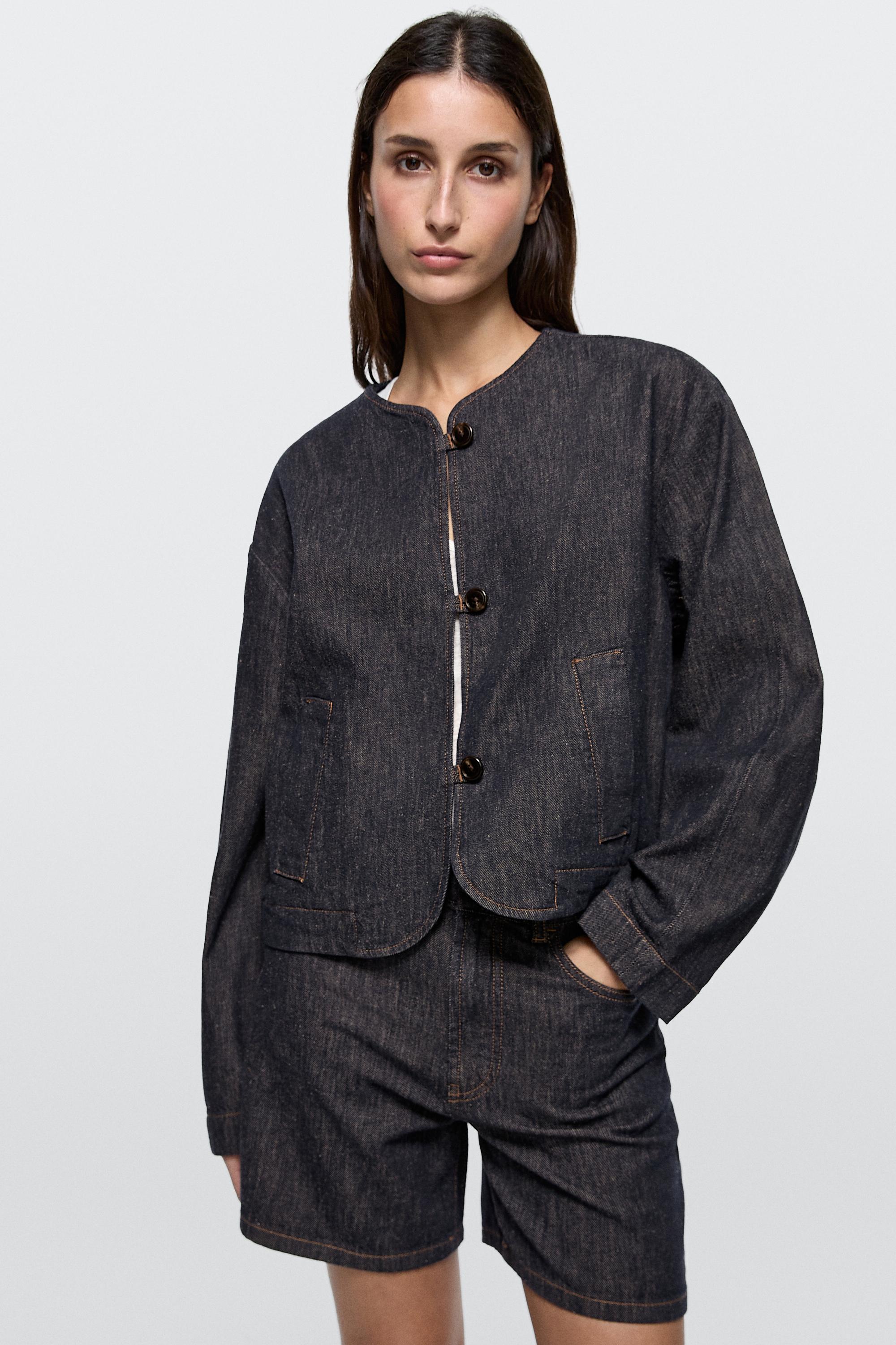 Chaqueta corta denim mezcla algodón