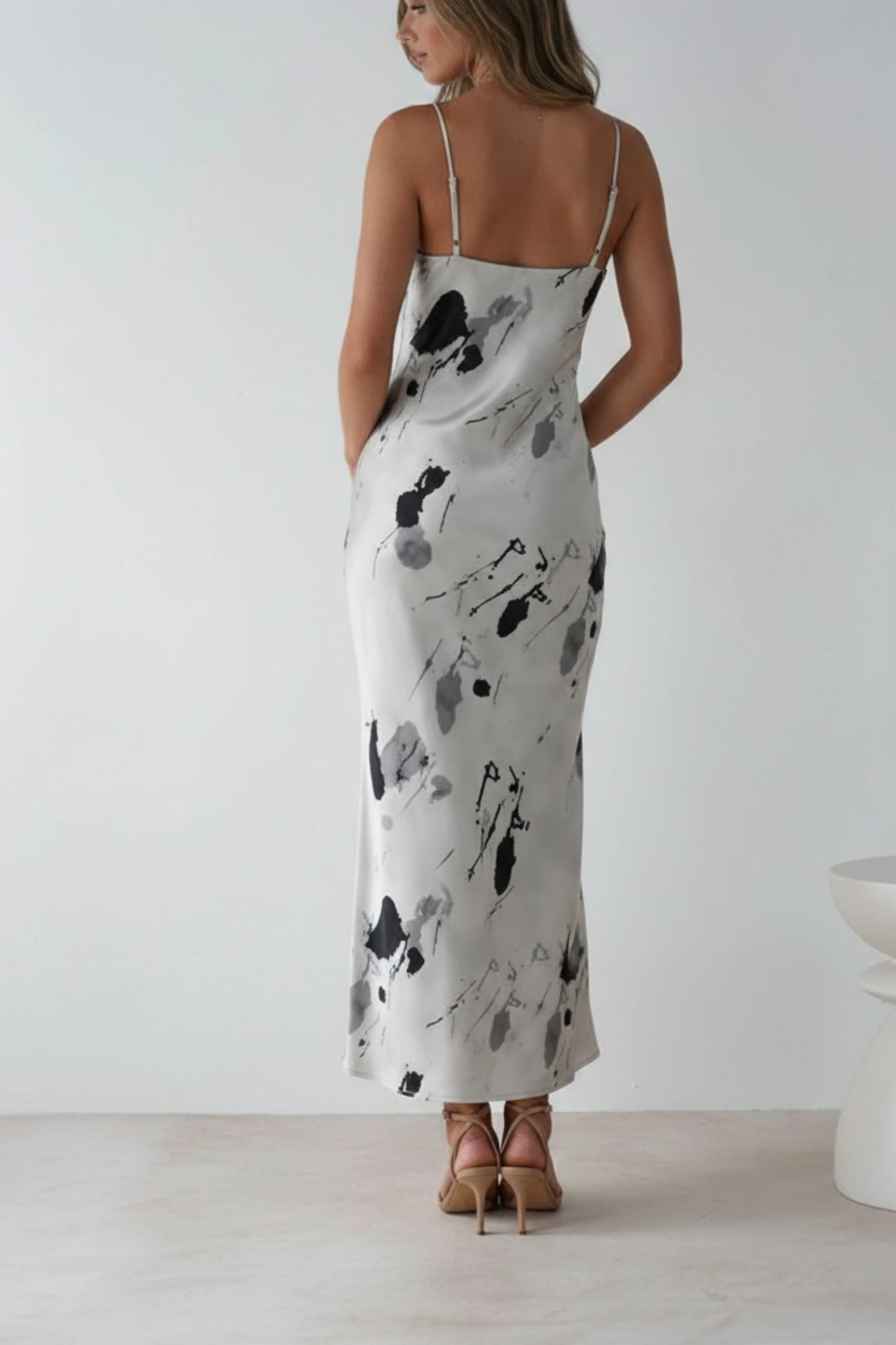 Eliza Grey Printed Slip Dress