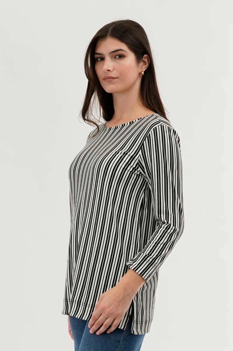 Striped 3/4 Sleeve Blouse - Black