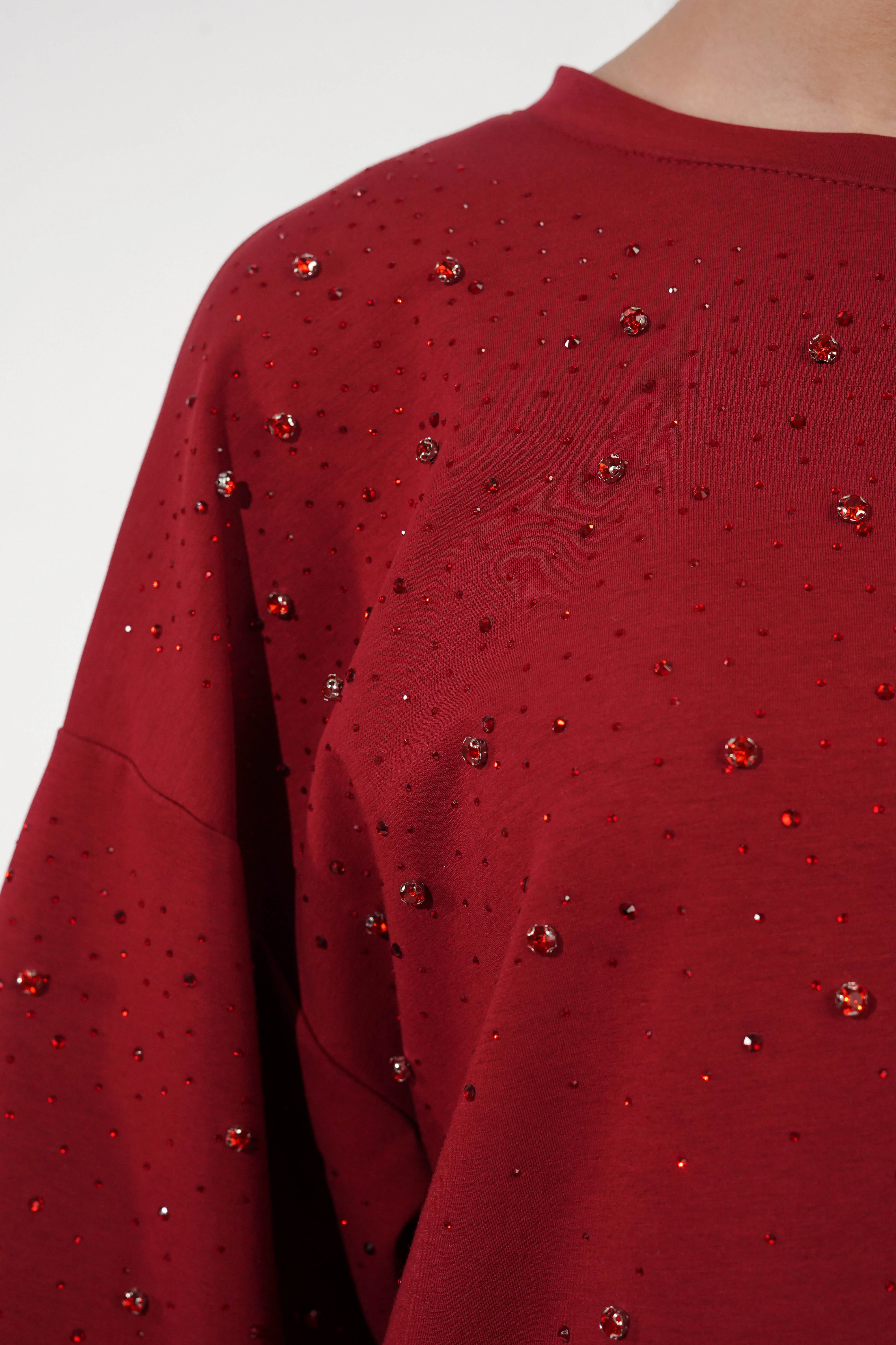 Amy Dark Red Feather Detail T-shirt