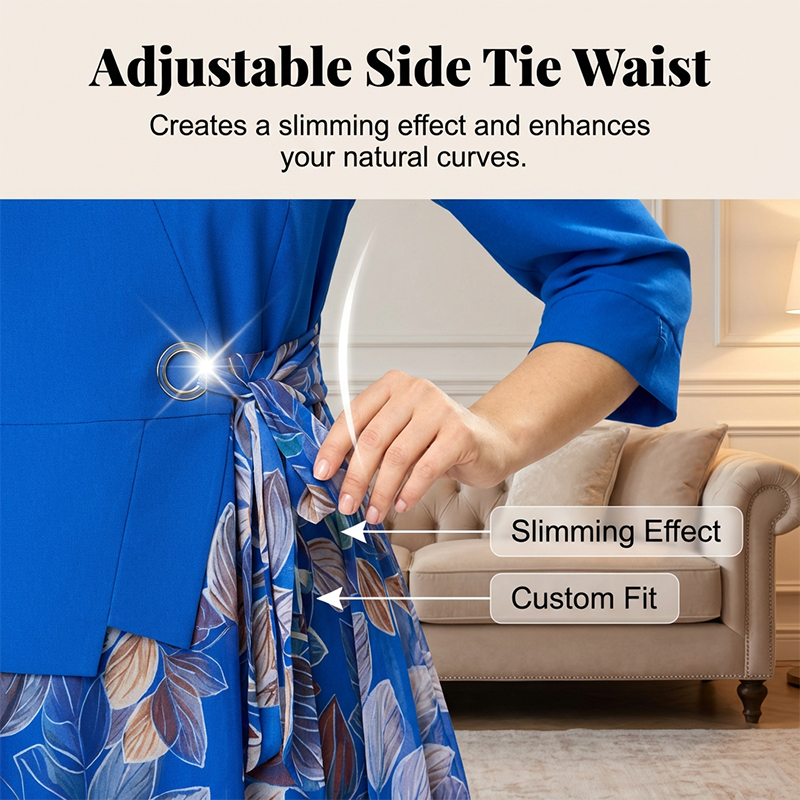 Elegant Faux Two-Piece Leaf Print Dress