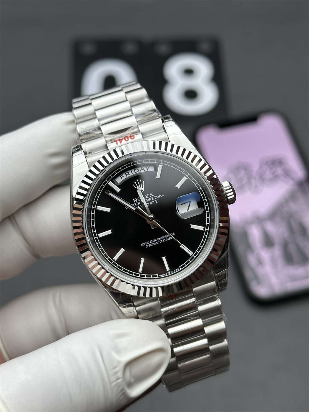 VSF Tungsten Day-Date 40 Black Motif Dial – 228239 White Gold (182g Weighted)