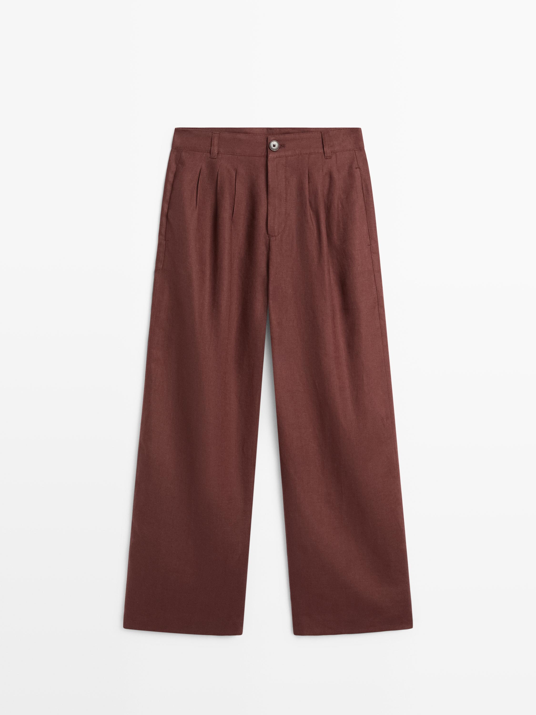 Pantalón wide fit pliegues lino