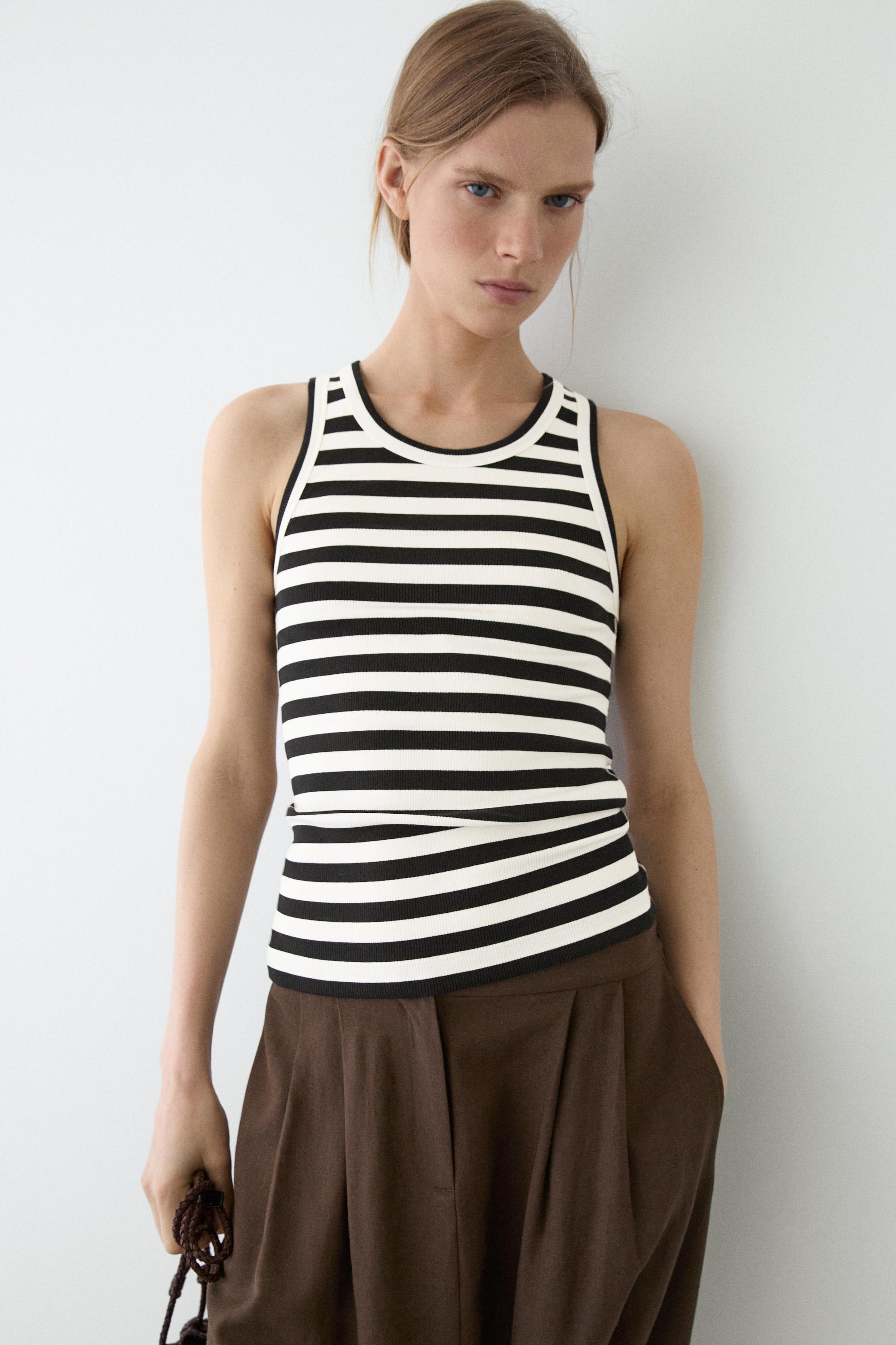 Camiseta sin mangas rib detalle rayas