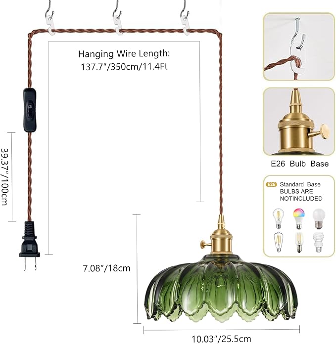 LUMISCAPE Plug in Pendant Light: Glass Hanging Lamp Plug in