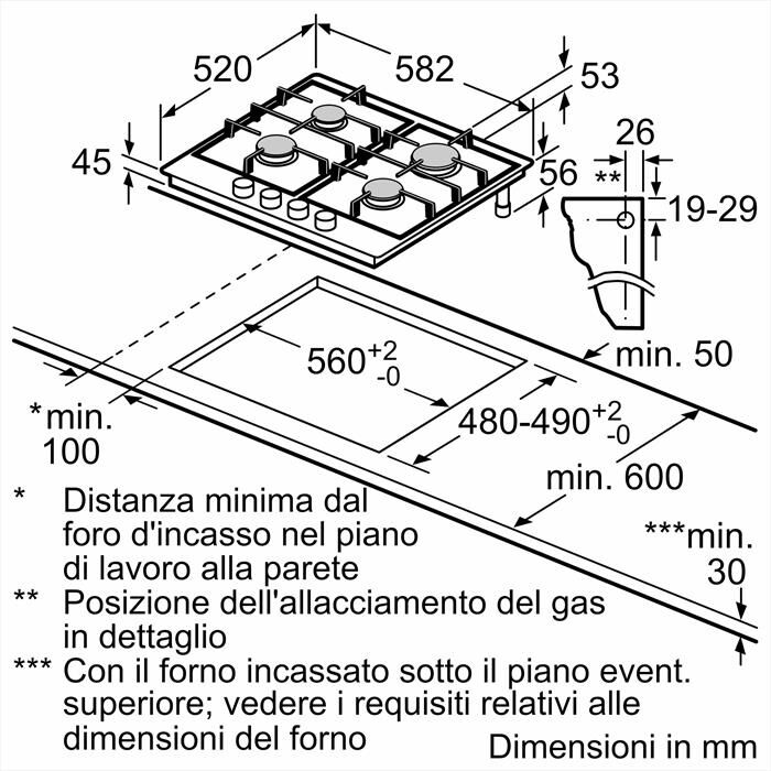 BOSCH - Piano cottura a gas PGP6B5K90 58,2 cm-Inox
