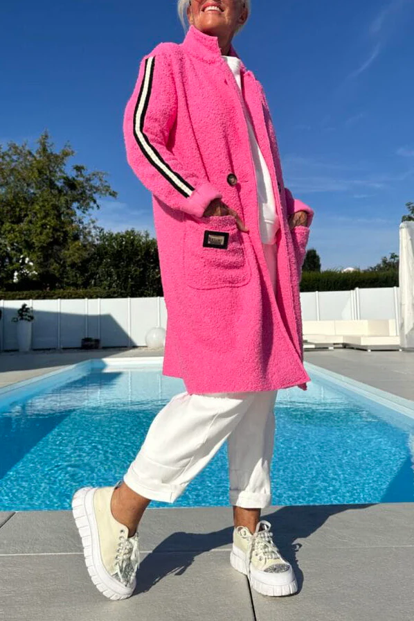 Women Lapel Vertical Pattern Plush Casual Coat
