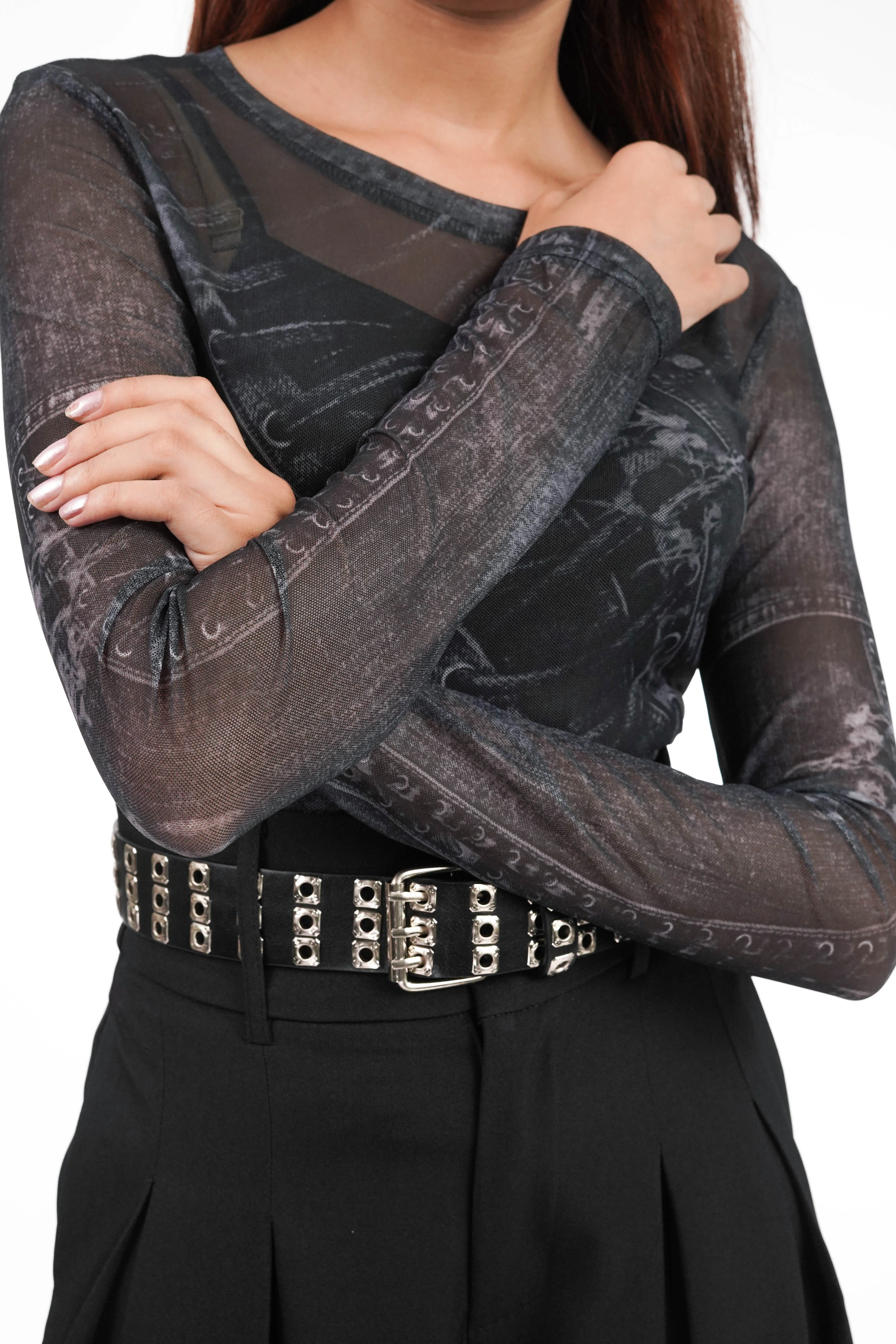 Black Grunge Mesh Top