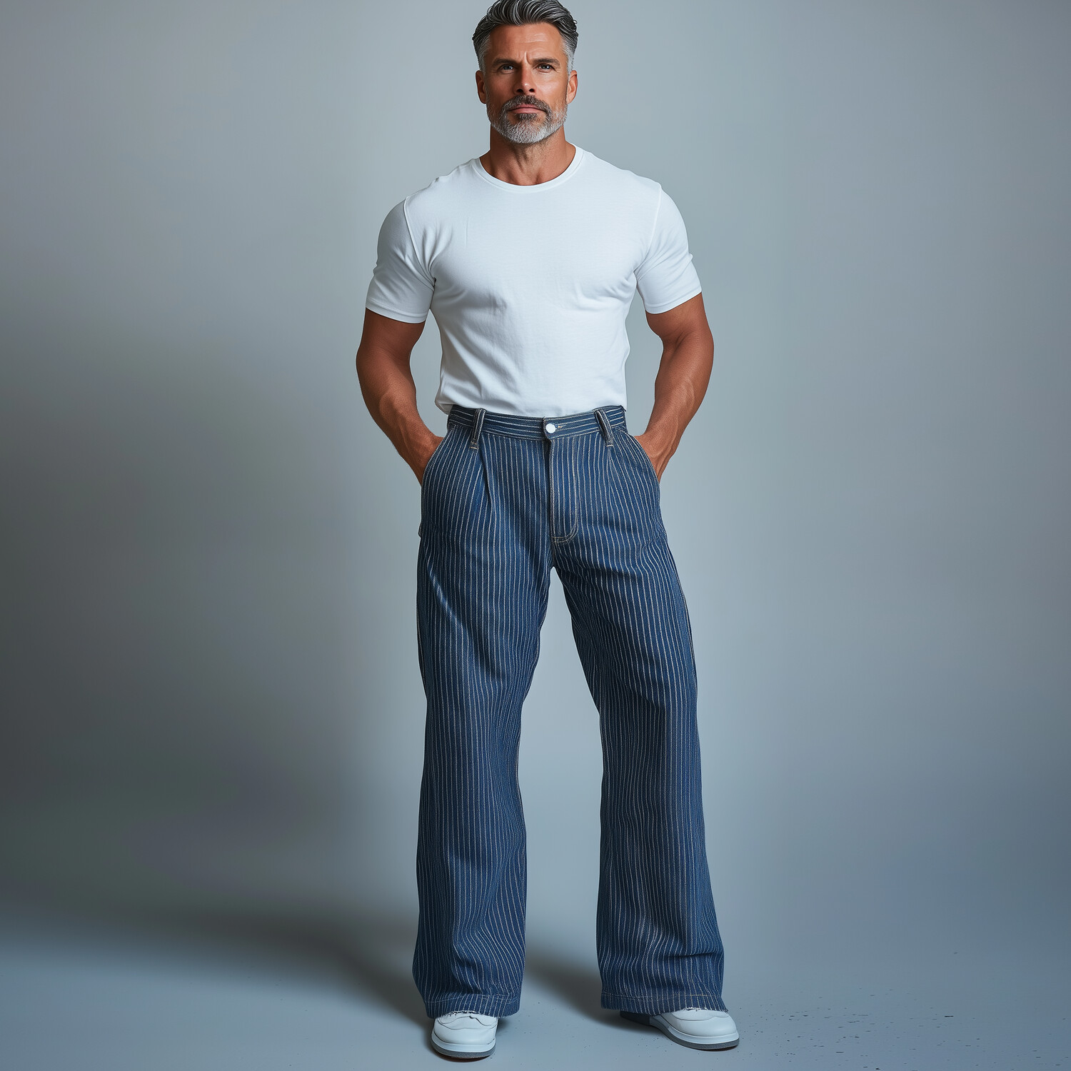 Men's Mid Rise Slant Pocket Pinstripes Straight Leg imitation jeans