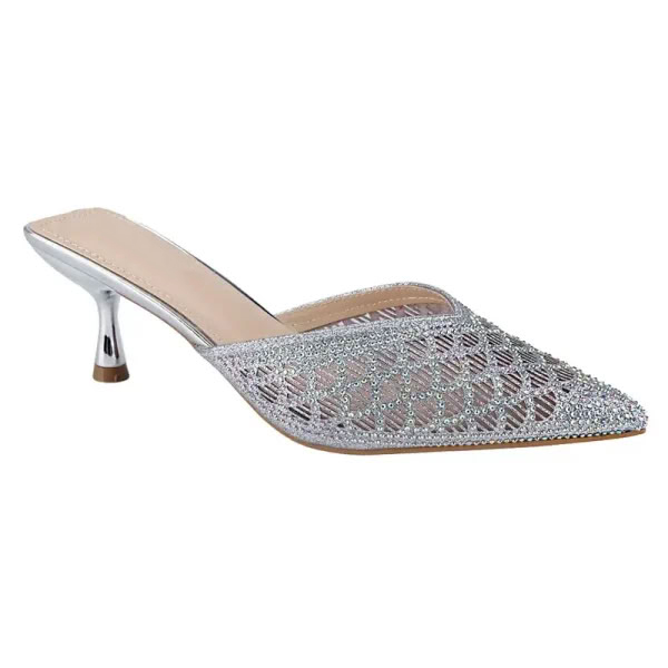 Bridal Crystal Embellished Heels – Open-Back Pointed Toe Summer Sandals