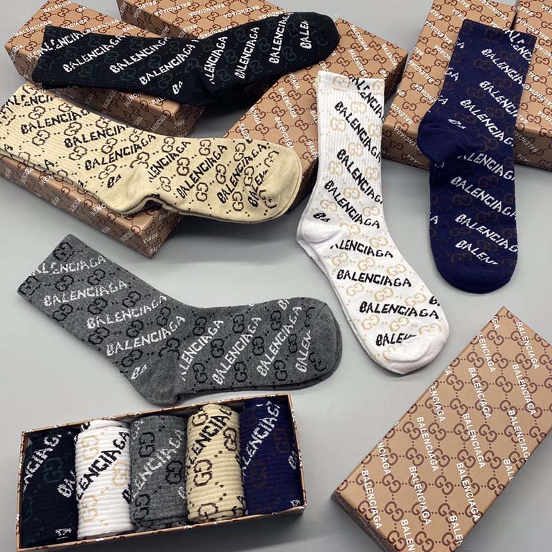 Set of 5 Pairs of Cotton Anti-bacterial Crew Socks WZ-924000145
