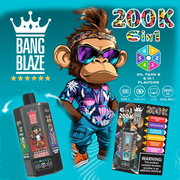 🐵 Bang Blaze 200K Puffs 6 in 1 Flavors Disposable Vape
