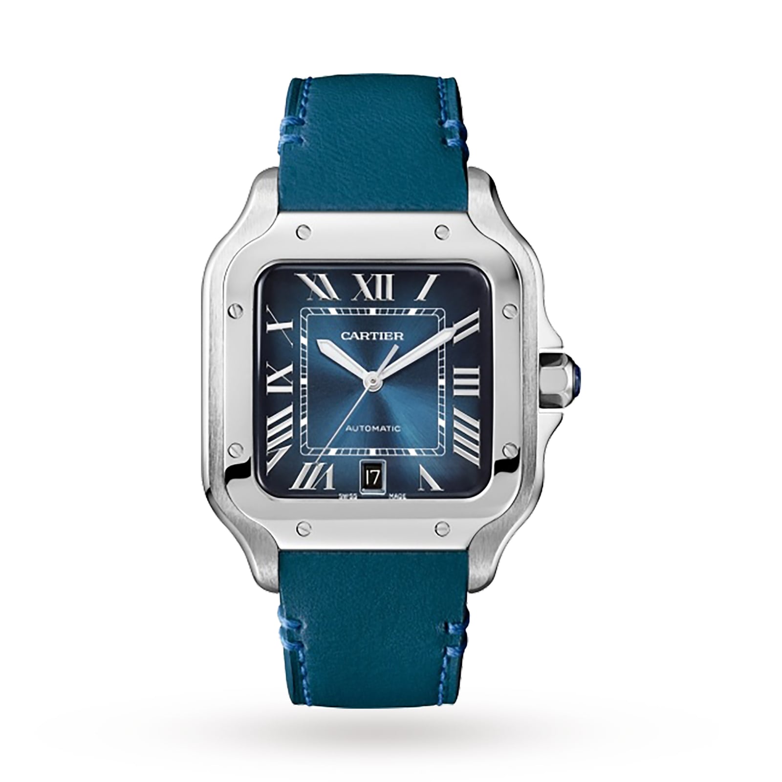 Cartier Santos de Cartier watch, Large model, automatic movement, steel, interchangeable metal and leather bracelets-P17310997