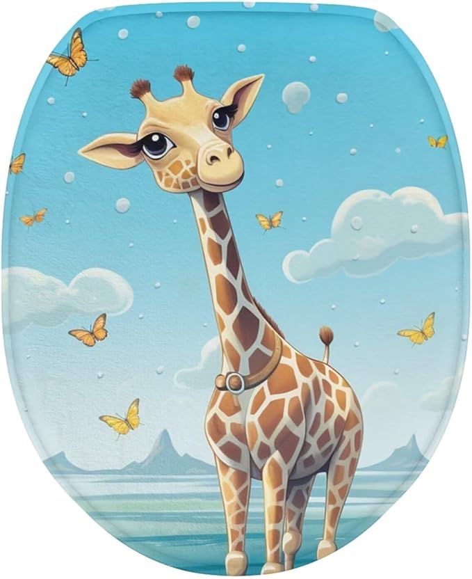 BATHLOOP Cute Giraffe Toilet Lid Cover Sky Butterfly Toilet Seat Lid Covers Replacement Universal
