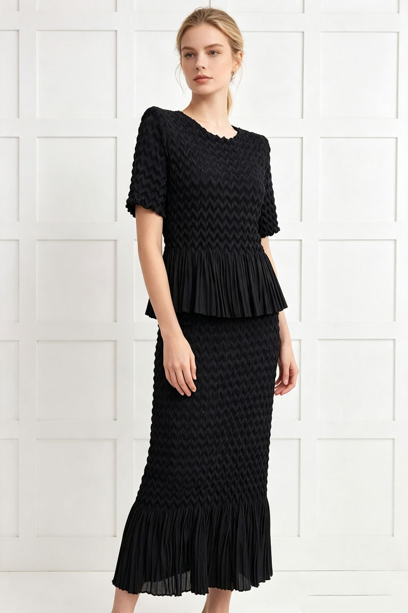 Light luxury pleated short skirt summer tops 2pcs set