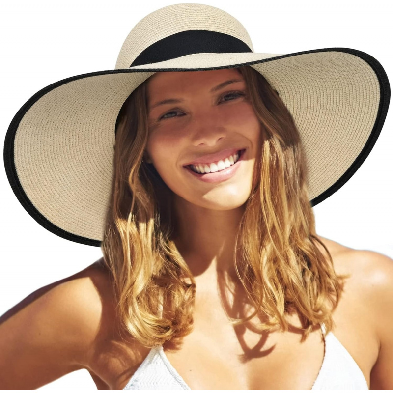 Women's Sun Straw Hat Wide Brim UPF 80