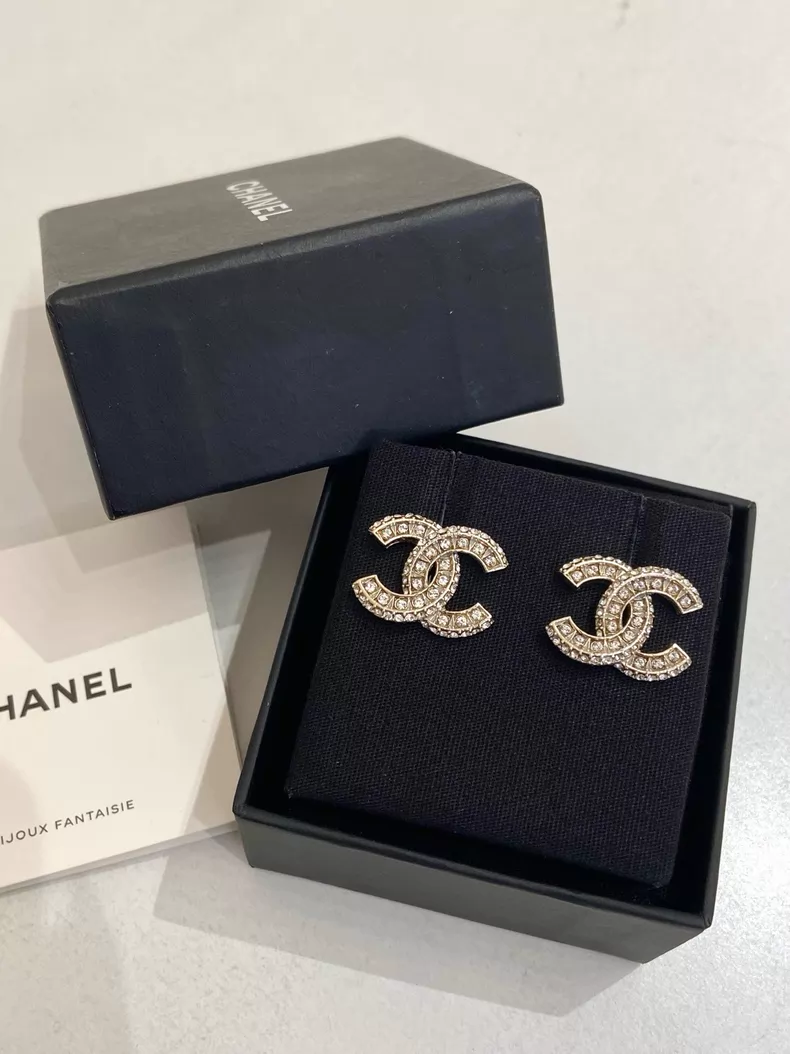 Chanel CC Crystal Earrings Gold