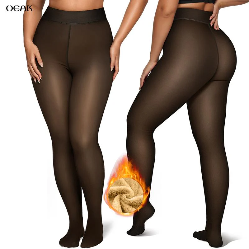 Vertvie Fleece Lined Tights For Women Thermal Warm Tights Fake Translucent Pantyhose High Waisted Thermal Leggings Winer