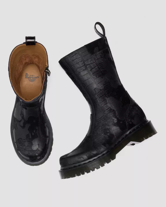 Rejena Hair On Croc Emboss Leather Boots