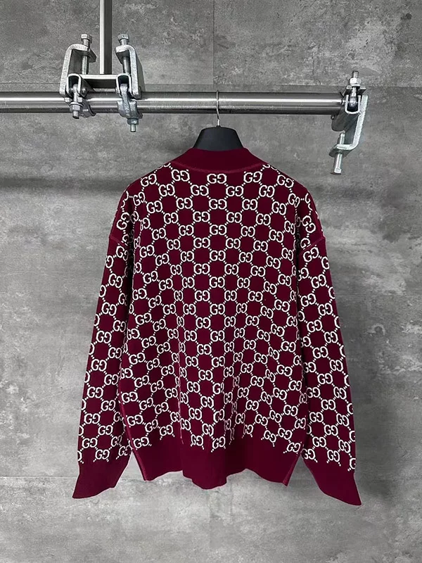 Wine red full printed knitted cardigan MY-93260