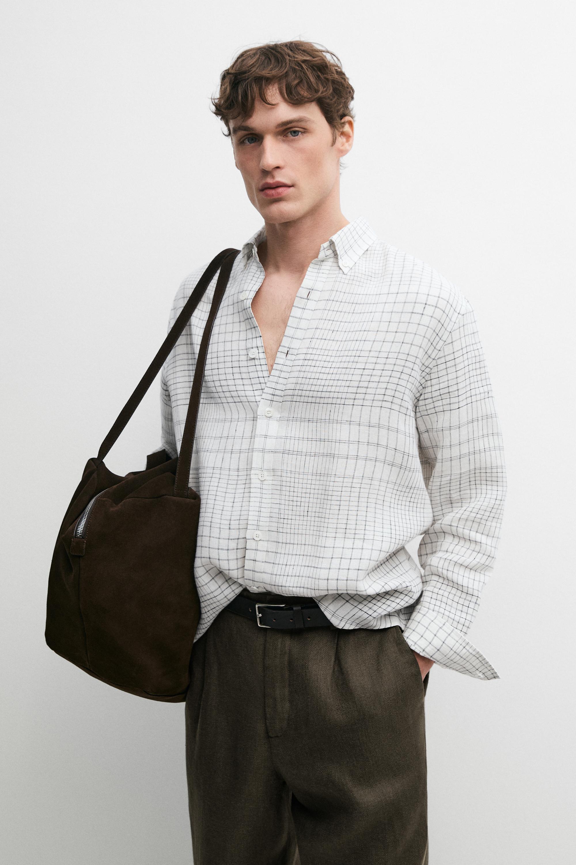 Camisa detalle cuadros 100% lino