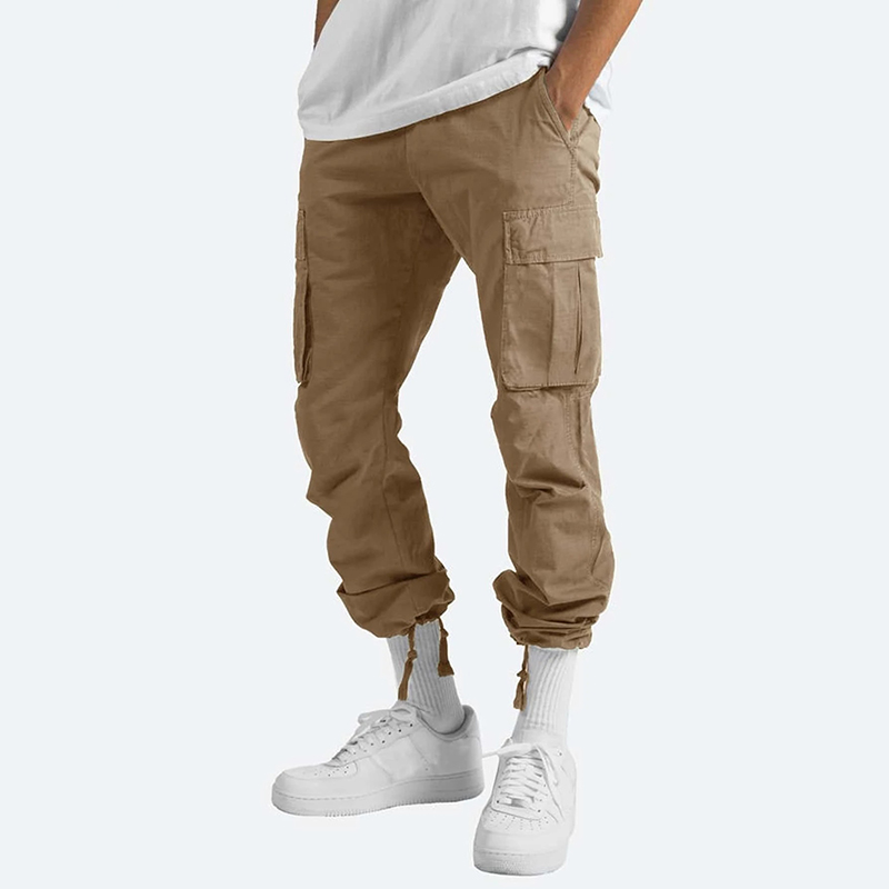 Fashion Solid Drawstring Multi-pocket Straight Leg Cargo Pants