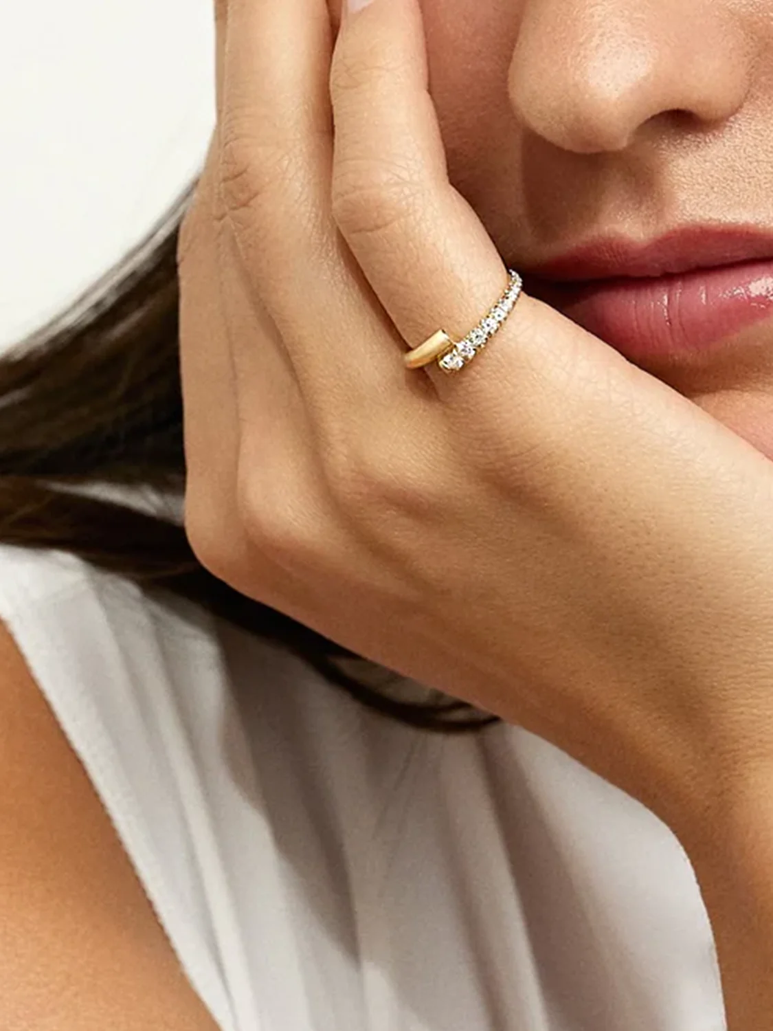 Half Pave White Sapphire Ring