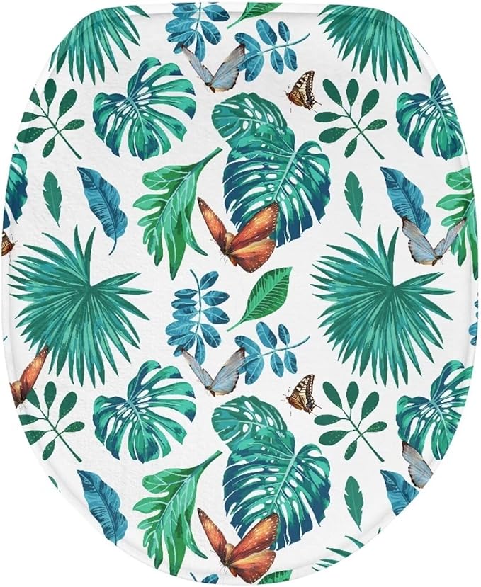 BATHLOOP Butterfly Toilet Lid Cover Tropical Palm Leaves Toilet Seat Lid Covers