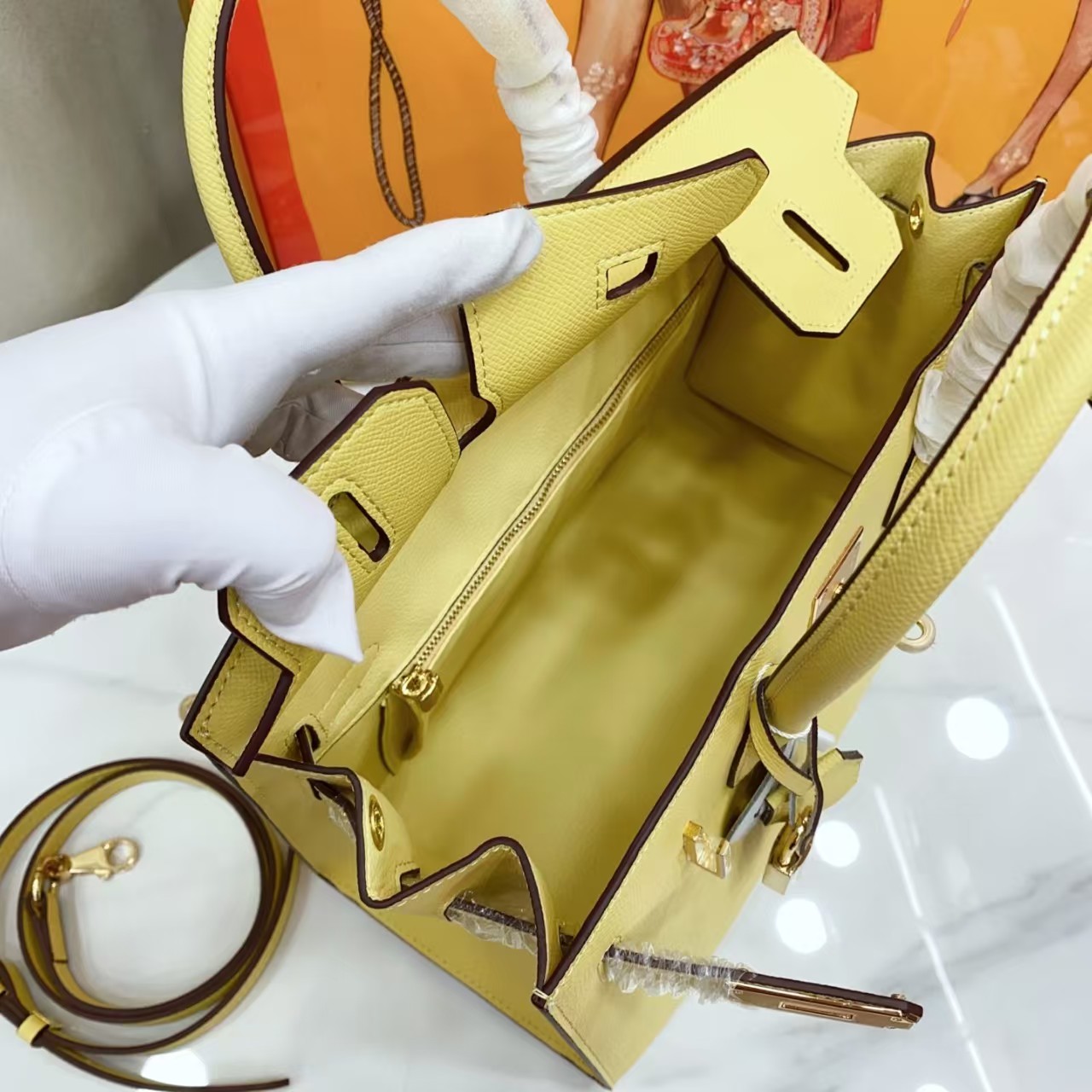 Epsom Birkin Sellier 25 Jaune Milton