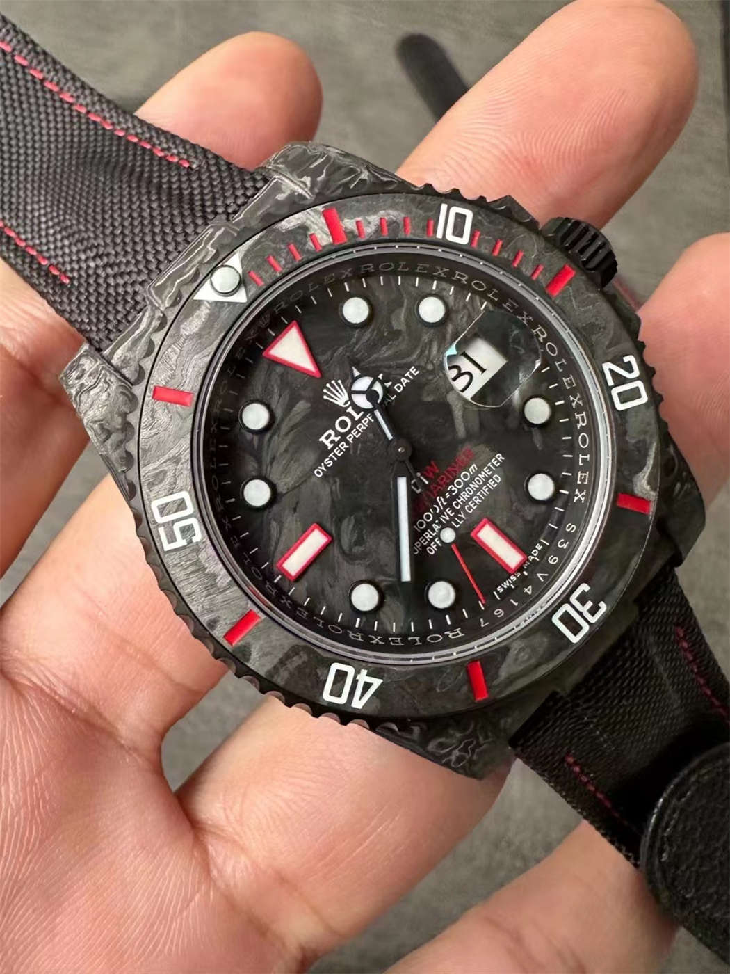 VSF DiW Carbon Submariner Red Edition – 40mm Forged Carbon (VS3135)