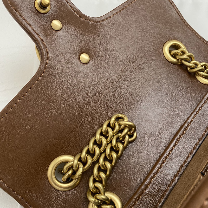Genuine leather Mini 6.5″x3.9″x2.0″ Small 8.7″x5.5″x2.4″ Big 10.2″x5.9″x2.8″ Brown Messenger bag with Chains BB-921751