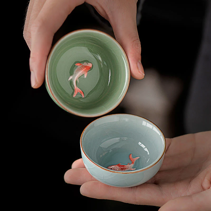 Hand Painted Koi Fish Ceramic Teacup Kung Fu Tea Cup 50ml