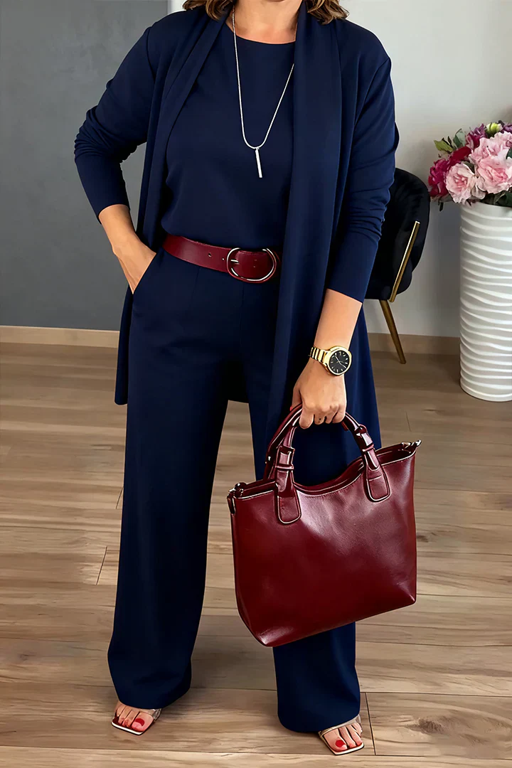 Women Solid Color Casual Three-piece Suit