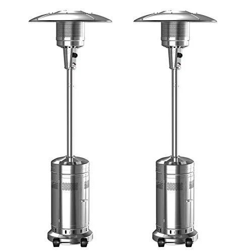 2 Pack 48000 BTU Umbrella Patio Propane Heater, Stainless Steel Standing w/Wheels, Silver