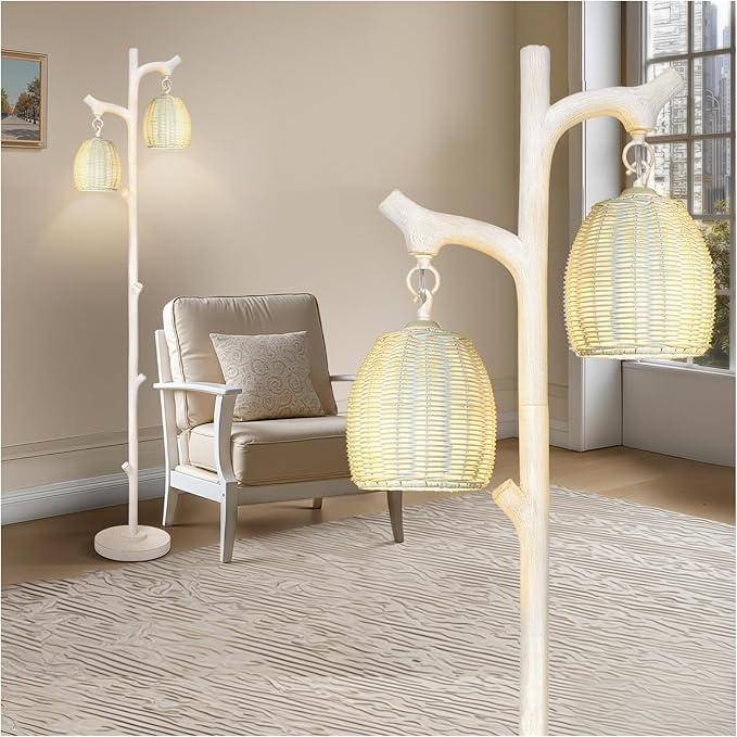 LUMIGROVE Rustic 68” Tall Floor Lamp with Rattan Shade