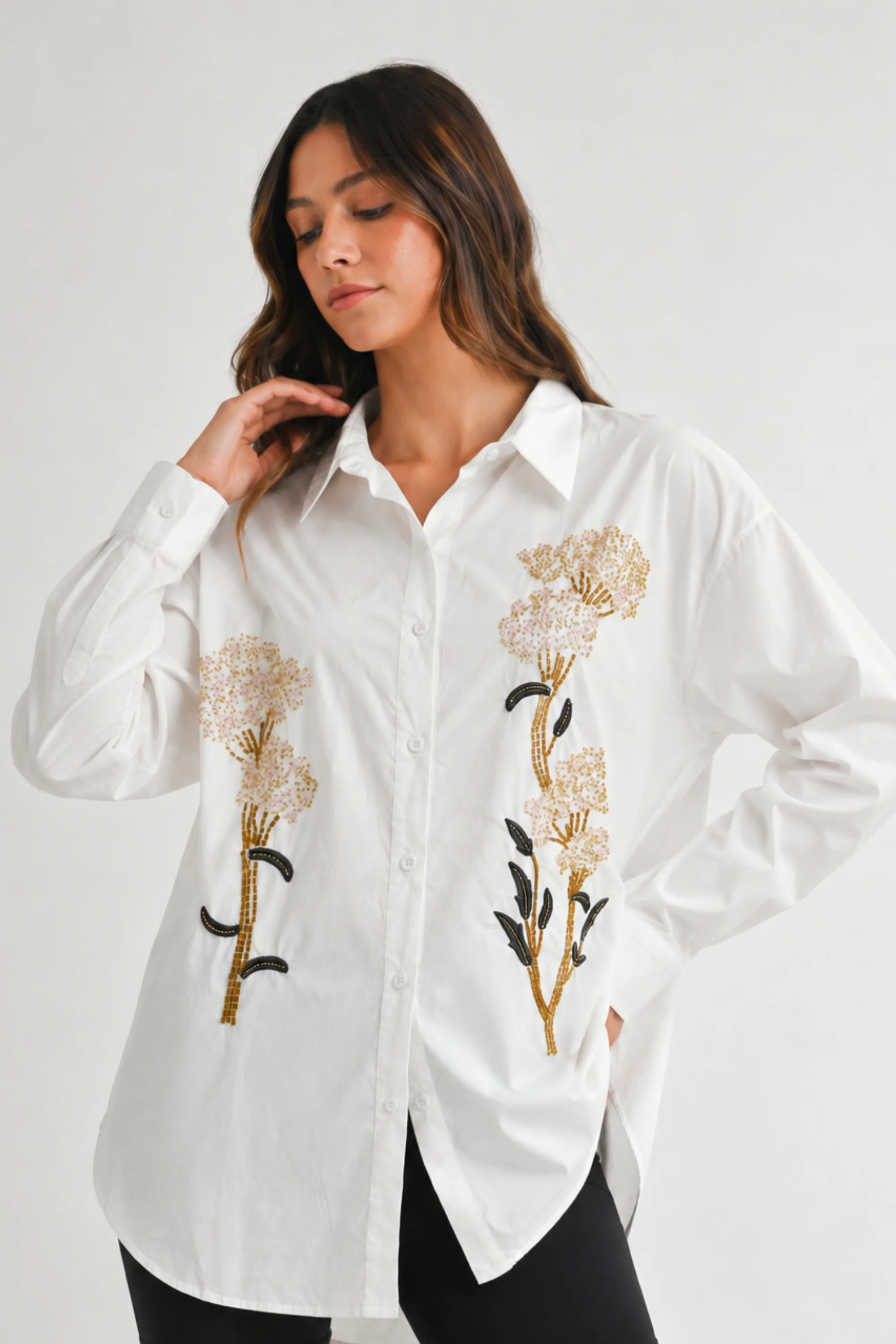 White Bloom Embellished Shirt